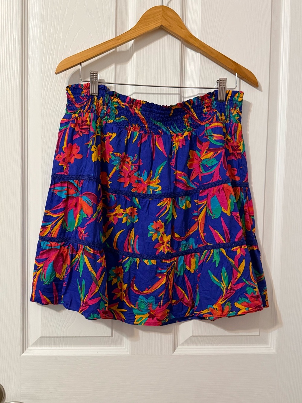 J. Crew Blue Floral Tiered Smocked Skirt